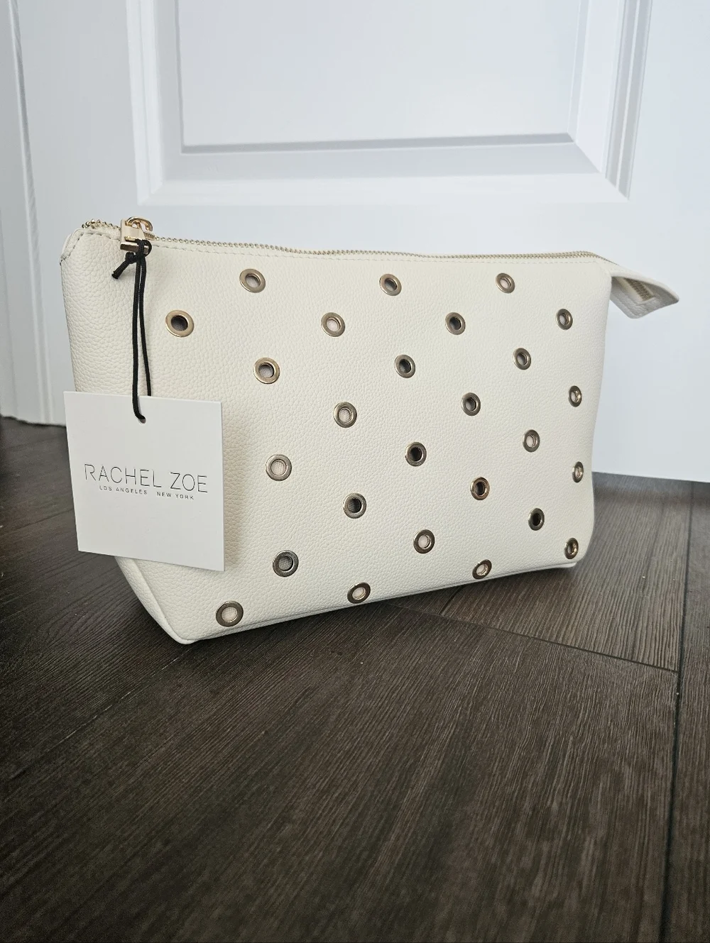 NWT Rachel Zoe Cream Cosmetic Pouch with Gold Grommets